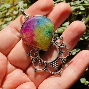 Rainbow Solar Quartz Sterling Silver Pendant Boho